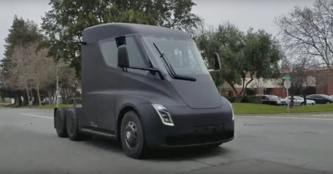 View Tesla Semi trucks rolling first in the street