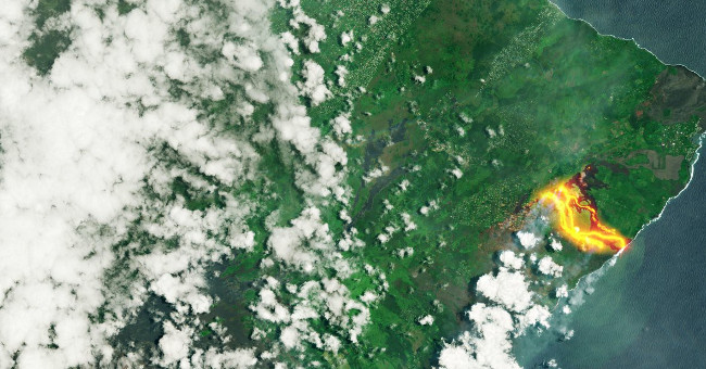 Volcanic eruptions in Hawaii, lava can be seen from outer space
