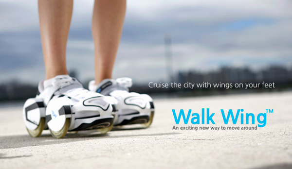 Walk Wings - set of wheels attached to shoes, go or slip evenly