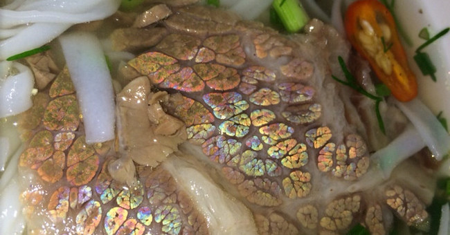 Why are beef steaks glowing in rainbow colors?