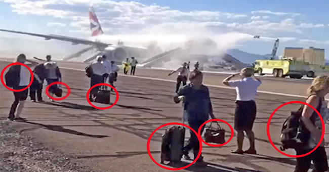 Why does the client not give up luggage even though the plane is about to explode?