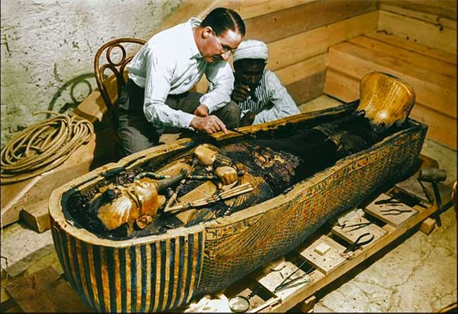 Picture 1 of 'Golden moment' at the opening of King Tutankhamun's casket