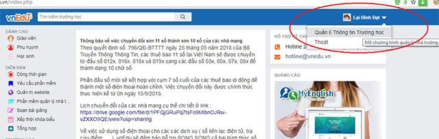 Instruction on logging in and out of VnEdu school management system Picture 5