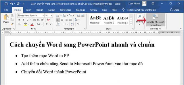 Picture 7 of Instructions to transfer Word content to PowerPoint automatically