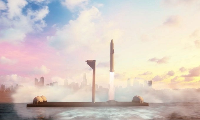 Picture 1 of SpaceX builds a floating space airport to launch ships to Mars