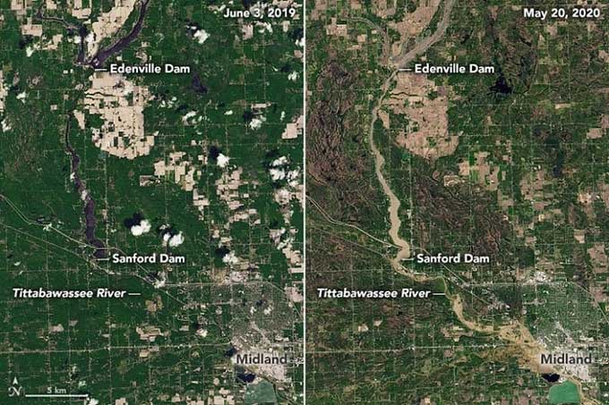 Picture 1 of The disaster of dam failure in the United States from space