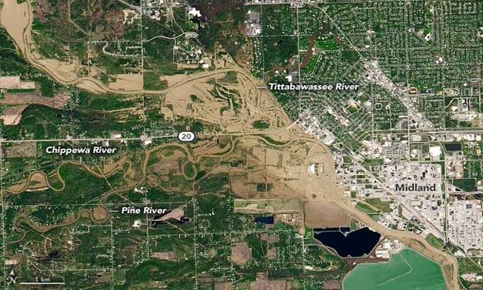 Picture 2 of The disaster of dam failure in the United States from space