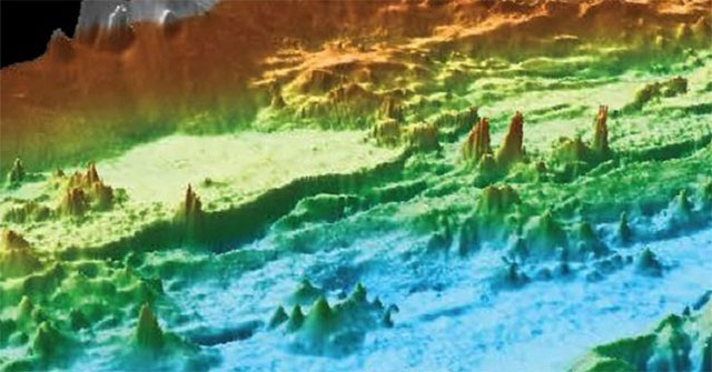 Hundreds of hydrothermal nozzles undulating the seabed
