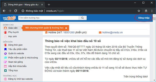 Instruction on logging in and out of VnEdu school management system