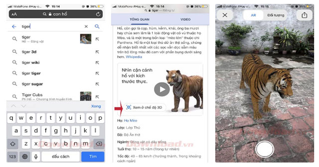 Instructions for viewing 3D figures of lion, cat, dog, horse, shark ... on Google
