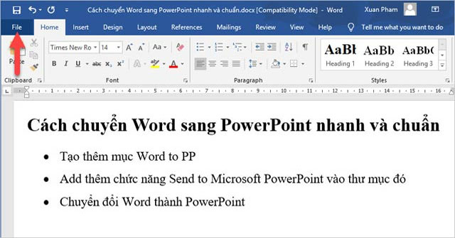Instructions to transfer Word content to PowerPoint automatically