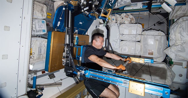 Strange exercise equipment of astronauts in space