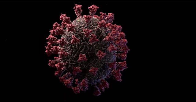 The close-up at the SARS-CoV-2 atomic level is incredibly detailed
