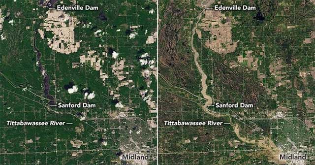 The disaster of dam failure in the United States from space