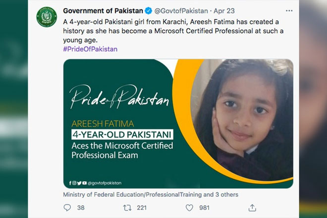 Picture 1 of 4-year-old girl certified as an IT expert by Microsoft