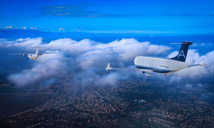 Aircraft system towing gliders to carry cargo in the air Picture 1