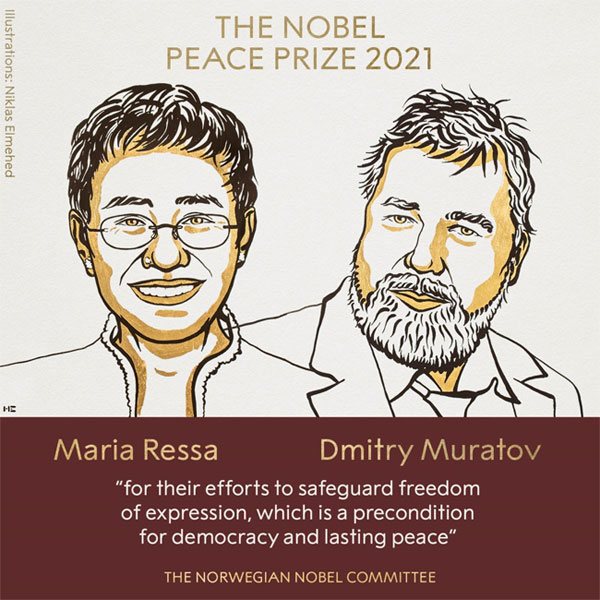 Picture 1 of The 2021 Nobel Peace Prize honors two Filipino and Russian journalists
