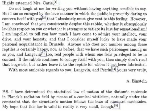 Picture 2 of What did Albert Einstein write in a letter to Marie Curie in 1911?