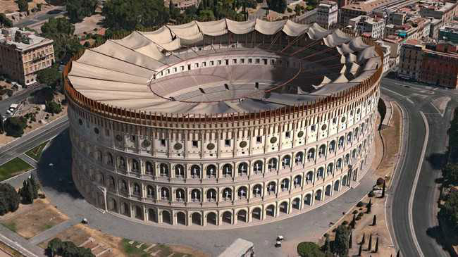 What is the secret that makes the Colosseum, despite being partially missing and damaged, still stands 'stiff'? Picture 1