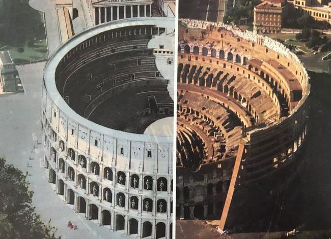 What is the secret that makes the Colosseum, despite being partially missing and damaged, still stands 'stiff'? Picture 2