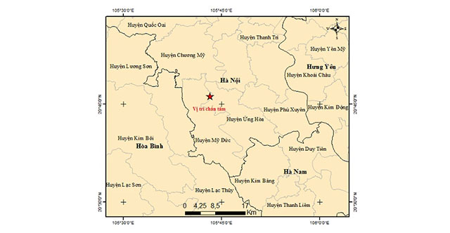 An earthquake of magnitude 4 occurred, causing shaking in many areas in Hanoi
