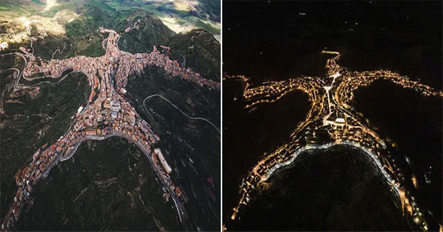 Close-up of the bizarre anthropomorphic village in Italy