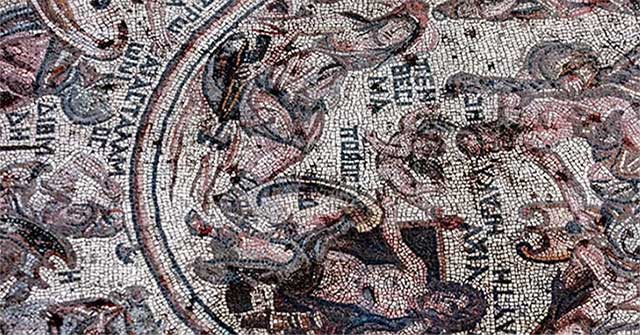 Close-up of the rare and clearest mosaic depicting the Trojan War