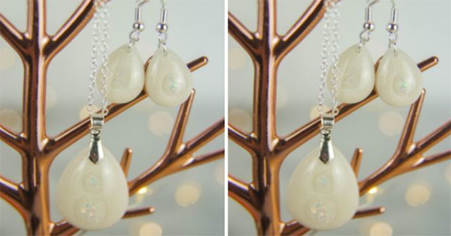 Close-up of unique jewelry made from breast milk
