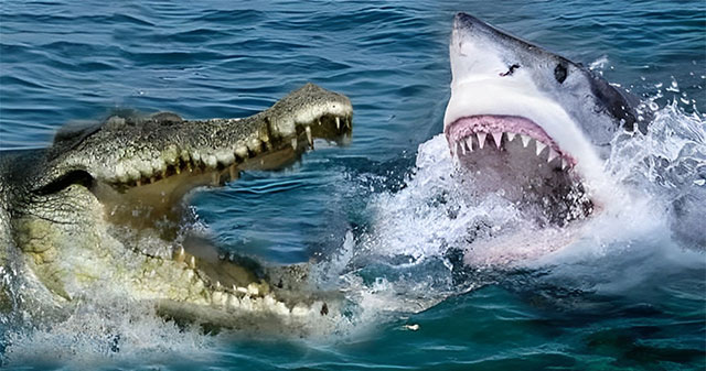 If a crocodile and a great white shark met, which species would survive in the end?