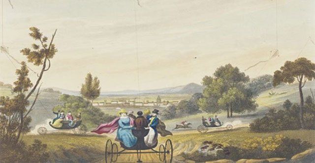 Invention of a giant kite-pulled carriage in the 19th century