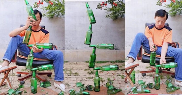 Man has the ability to balance objects, defying the laws of physics