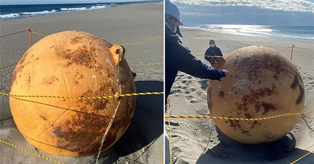 Mysterious metal sphere on Japanese beach