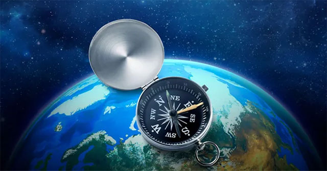 On Earth, a compass always points north – but where does it point in space?
