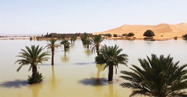 Sahara Desert Suddenly Flooded by Thunderstorms, Lake Dry for 50 Years Now Filled with Water