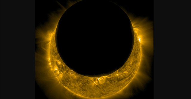 Satellite image of solar eclipse from space