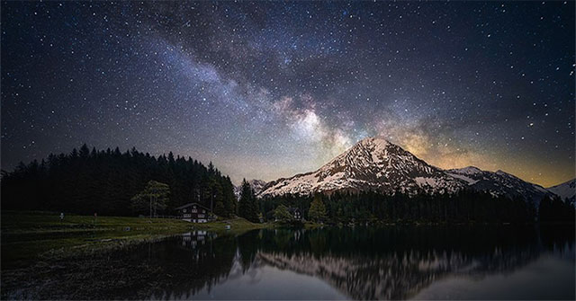 Set of surreal landscape photos under the starry sky