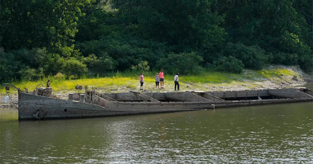 Shipwreck on the bottom of the river was discovered due to a record drought