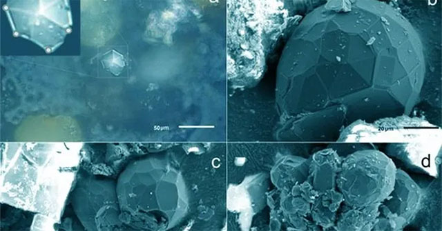 Spherical, prismatic 'foreign object' exposed in meteorite that fell to Russia