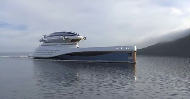Super yacht design with flying balloon attached