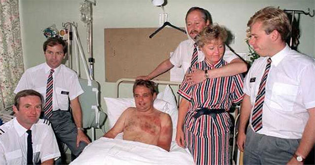 The captain miraculously escaped death after being sucked out of the plane