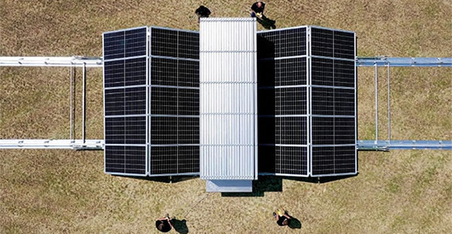 The mobile power plant 'packages' more than 240 solar panels