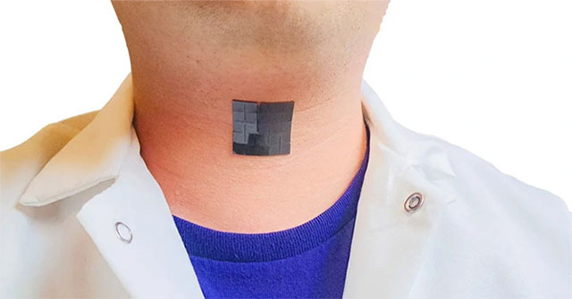 The neck-mounted device helps speakers avoid the need for vocal cords