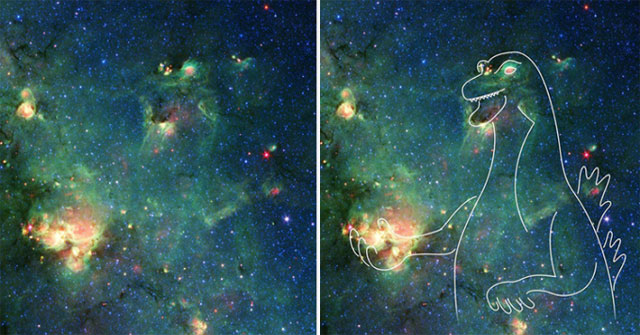 The Spitzer Space Telescope captures the image of a nebula that looks like the monster Godzilla