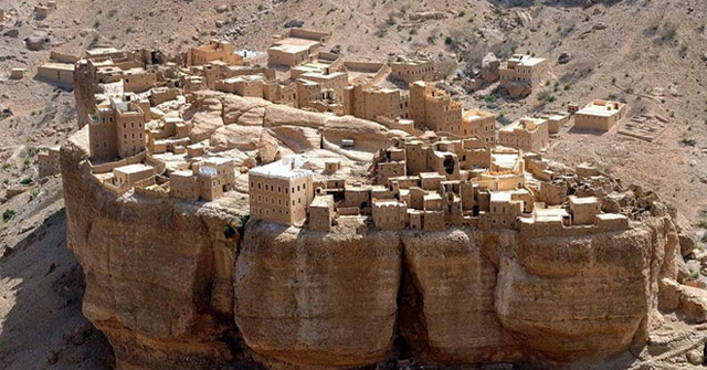 The strange village is built on a 150m high rock block
