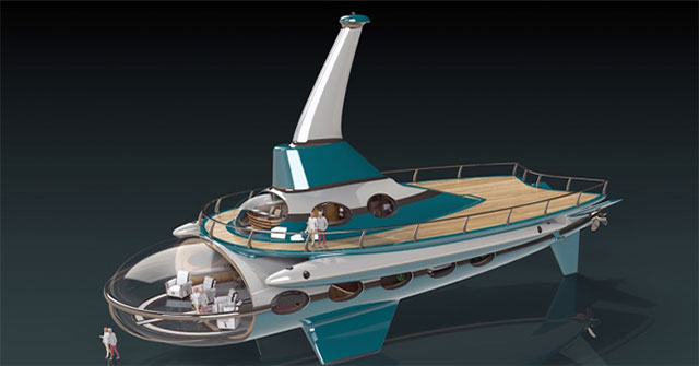 The submarine hybrid yacht has a range of more than 11,000km