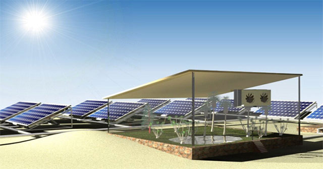 The system produces both solar power and water in the desert