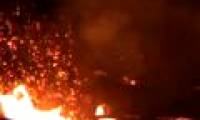 Close up of intense eruption of lava lake