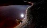 Dumping a full moon in the shadow of a Martian red lake