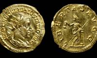Gold coin engraved with the portrait of the murdered Roman emperor