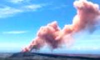 Smoke and bright red lava erupted from the Hawaii crater